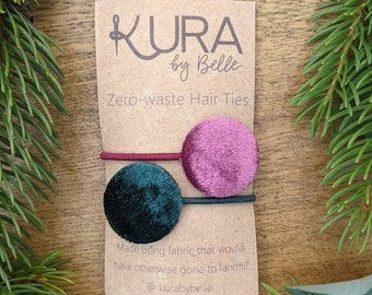 Zero waste hair bobble, ponytail tie for women, fabric button hair elastic, velvet tie UK, accessory for toddler, christmas stocking gift