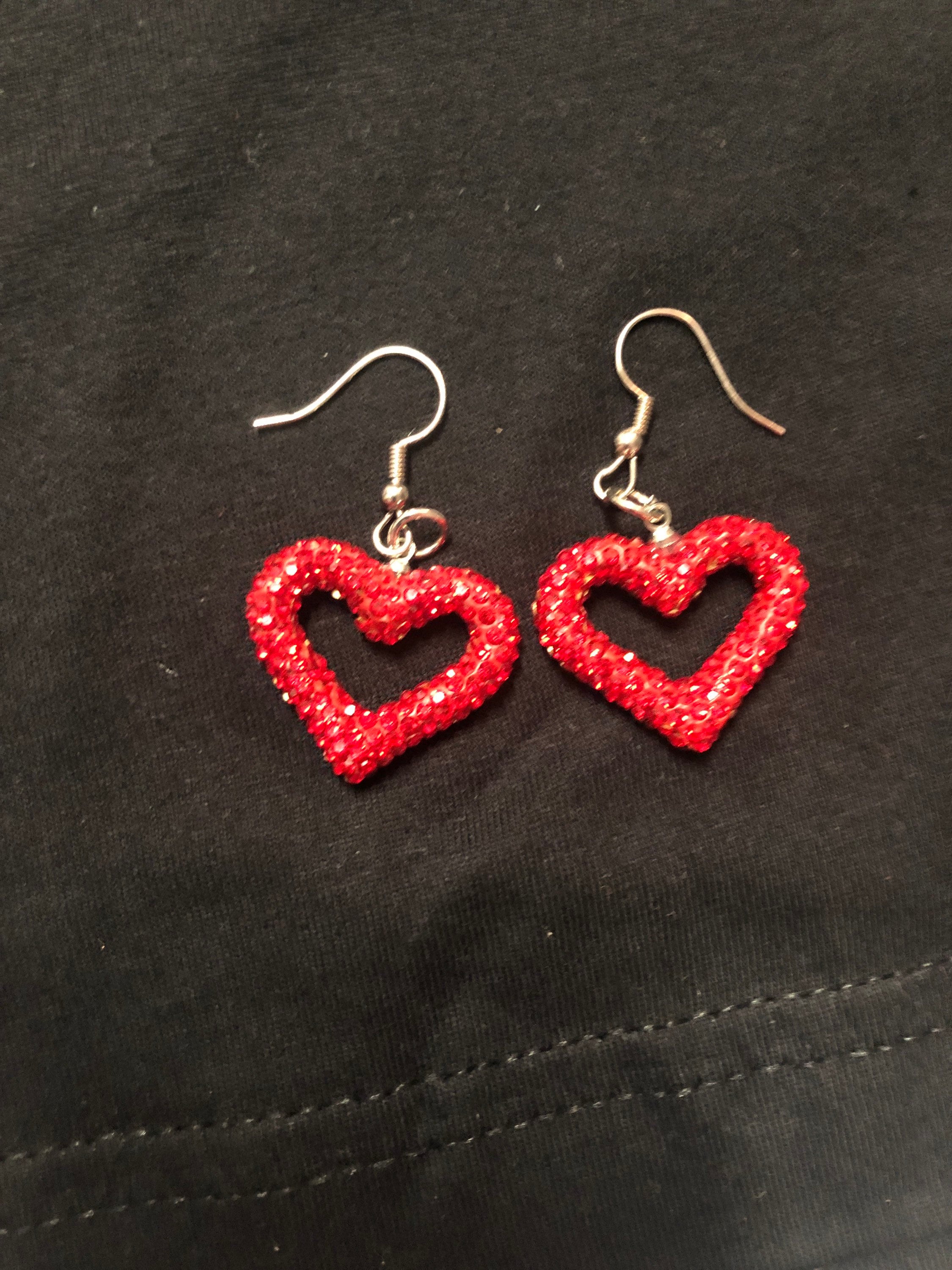 Red Heart Earrings Etsy