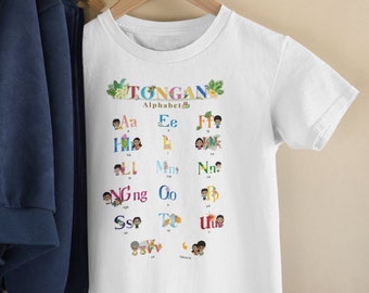 Toddlers Tongan Alphabet T-shirt, Tongan Educational Print, Islander Kids T-shirt