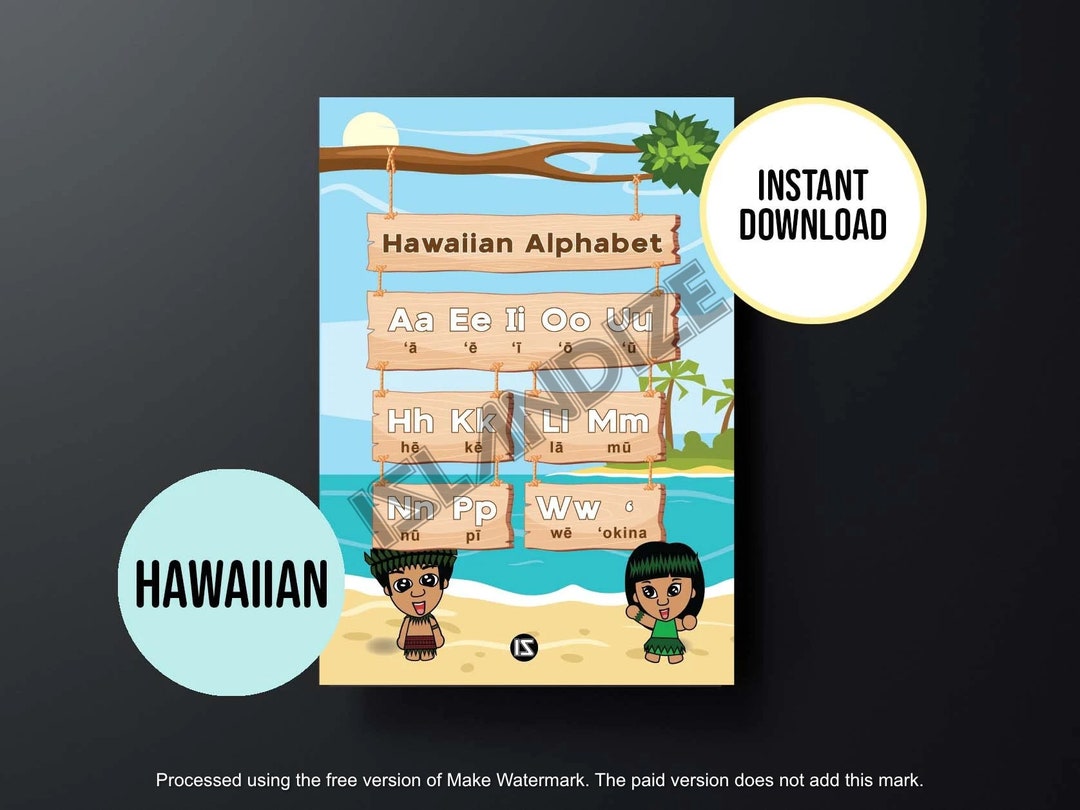 Printable Hawaiian Alphabet Chart Tropical Aloha Theme Educational 