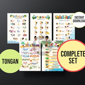 Printable Tongan Educational Charts Set, Tropical Beach Flowers Theme Educational Poster, Digital Download, Complete Set of 5 Posters