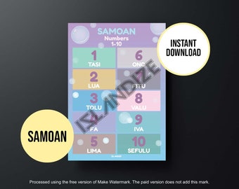 Printable Samoan Numbers 1-10 Poster Chart, Instant Download, Educational Poster, Samoan Language Poster
