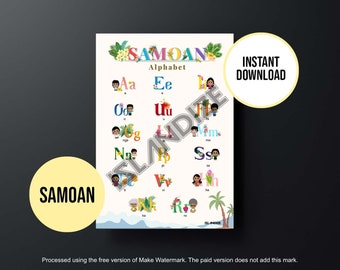 Printable Samoan Alphabet Chart, Tropical Theme Educational Poster, Digital Download