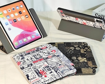 Retro japanese style fabric detachable magnetic rotating custom name iPad case for iPad Air 11"13" M4, iPad Pro 11",iPad A16,auto sleep wake