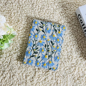 Embroidered blue daisy gray fabric Kindle case,Kindle 6" 2022 Kindle Paperwhite 11th Gen case,Paperwhite 10th Gen,Kindle Oasis 10th Gen case