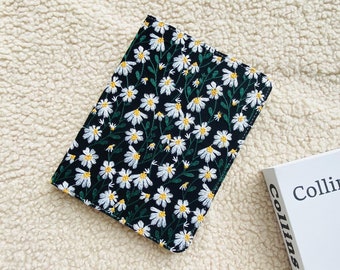 Embroidered white daisy black fabric iPad case with pencil holder,iPad Air 5 iPad Pro 11" 12.9'' 2022 iPad 10 10.9" mini 6 case,iPad cover