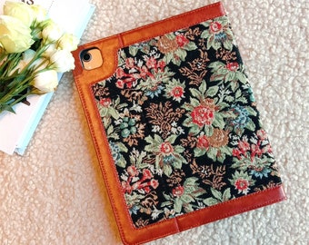 Vintage embroidery flower fabric iPad Air 5 2022 iPad 10 2022 iPad 9 case,iPad Pro 11" 12.9'' 2022 iPad Pro 12.9'' 2021 iPad mini 6 case