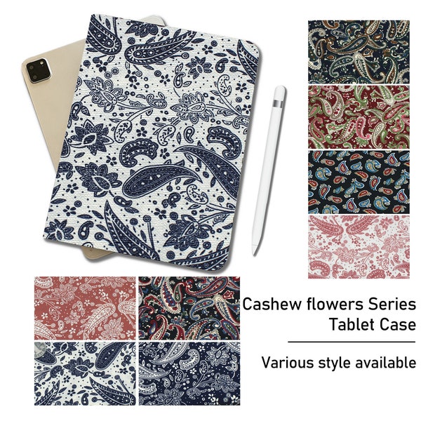 Maßgeschneiderte Cashew Blumen Stoff iPad Hülle mit Stiftefach,neue iPad Pro 11" 12.9'' iPad 10 10.9" iPad Air 5 2022 mini 6 Hülle, iPad Hülle