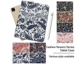 Maßgeschneiderte Cashew Blumen Stoff iPad Hülle mit Stiftefach,neue iPad Pro 11" 12.9'' iPad 10 10.9" iPad Air 5 2022 mini 6 Hülle, iPad Hülle