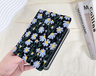 Embroidered blue daisy black fabric case for Kobo Clara Colour,Kobo Clara HD,Libra H2O,Kobo Clara BW,Kobo Clara2E,Libra Colour,Kobo Libra2