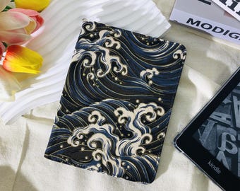 Retro Black Gold Sea Waves Fabric Kobo case,Kobo Clara Colour,Kobo Clara BW,Libra Colour,Kobo Libra 2,Tolino Vision 6 Shine5,Boox Go Color 7