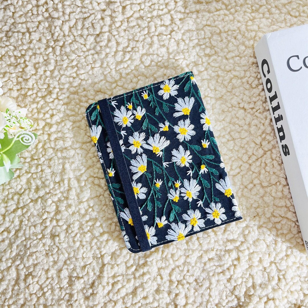 Embroidered White Daisy Black Fabric Kindle Case,kindle 6" 2024,kindle ...