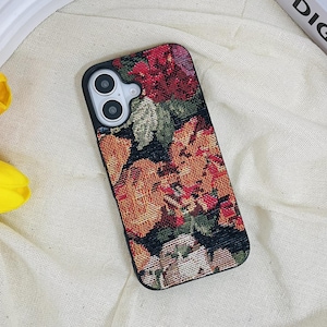 Peinture à l'huile française, broderie fleurs, coque de téléphone en tissu pour iPhone 16 Pro Max 16e 15 14, coque pour Samsung S24 Ultra S23, Google Pixel 9 Pro 8 Pro