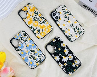 刺繍入りカラフルフラワー ブラックファブリックケース iPhone 17e 16e