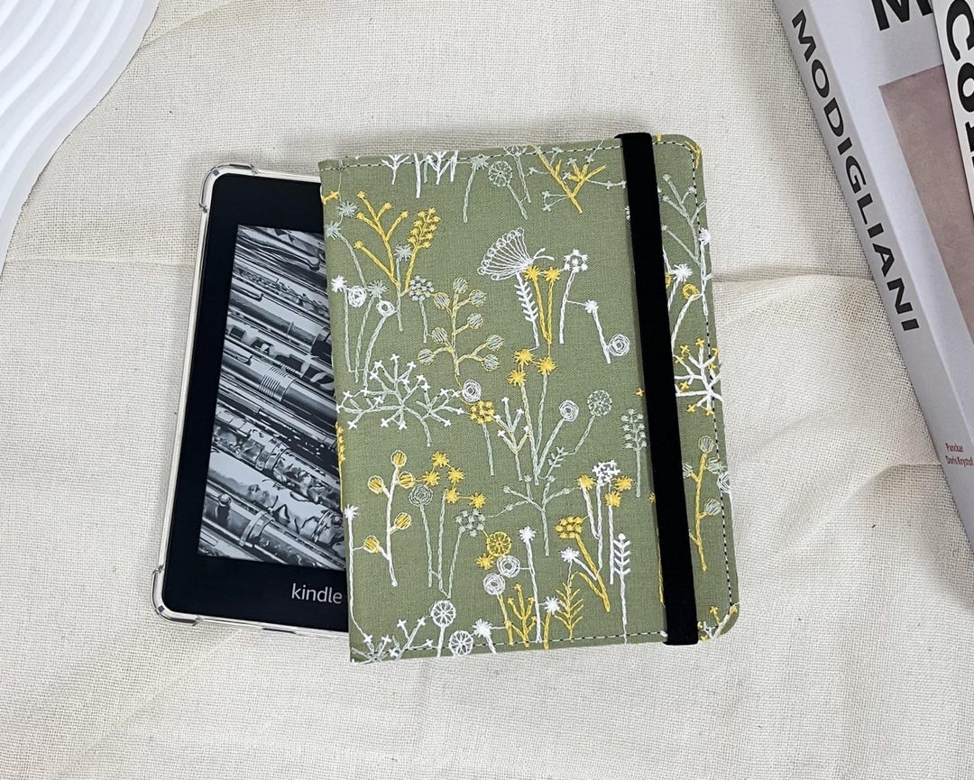 Japanese Style Embroidered Floral Green Fabric Case for Kindle 12th Gen ...