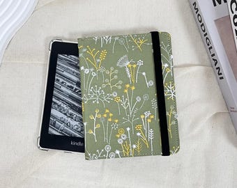 Étui en tissu vert brodé à fleurs de style japonais pour Kindle 12e génération 6", Kindle Paperwhite 12e génération, Paperwhite 11e génération, Kindle Colorsoft