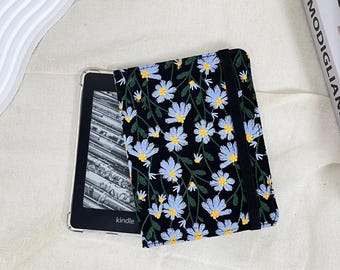 Embroidered Blue Daisy Black Fabric Kindle case,Kindle 12th Gen 6",Kindle Paperwhite 12th Gen,Paperwhite 11th Gen,Kindle Colorsoft Case