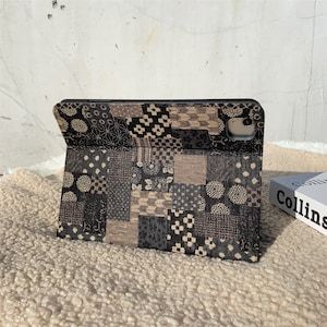 Retro black gray tie-dye fabric iPad case with pencil holder,iPad Air 11" 13" M4,iPad Pro 11" 13" M5,iPad A16 iPad Air 5 iPad mini7 case image 6