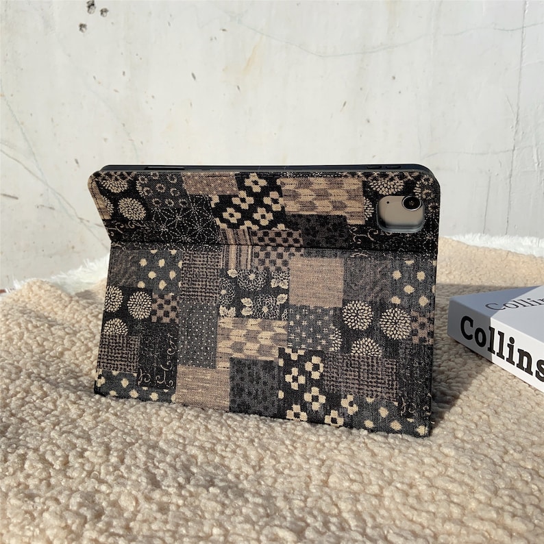 Retro black gray tie-dye fabric iPad case with pencil holder,iPad Air 11" 13" M4,iPad Pro 11" 13" M5,iPad A16 iPad Air 5 iPad mini7 case image 6