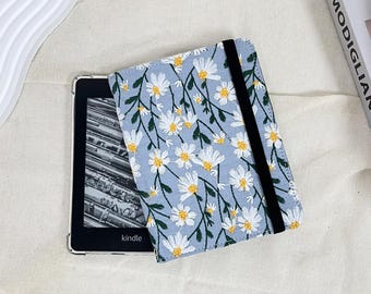 Embroidered White Daisy Blue Fabric Kindle case,Kindle 12th Gen 6",Kindle Paperwhite 12th Gen,Paperwhite 11th Gen,Kindle Colorsoft Case