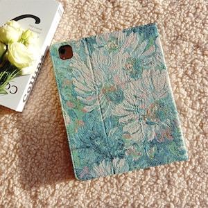Vintage French Blues Embroidery Fabric iPad Case,iPad Air 11" 13" M4 iPad A16,iPad Pro 11" 13" M5,iPad Air 5 Pro 12.9'' iPad 10 mini 7 image 2