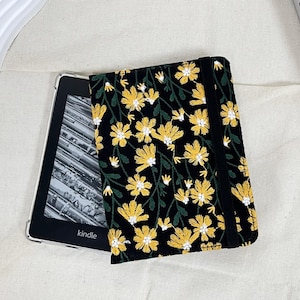 Étui pour Kindle brodé marguerite jaune en tissu noir,Kindle 12e génération 6 pouces,Kindle Paperwhite 12e génération,Paperwhite 11e génération,Étui souple Kindle couleur