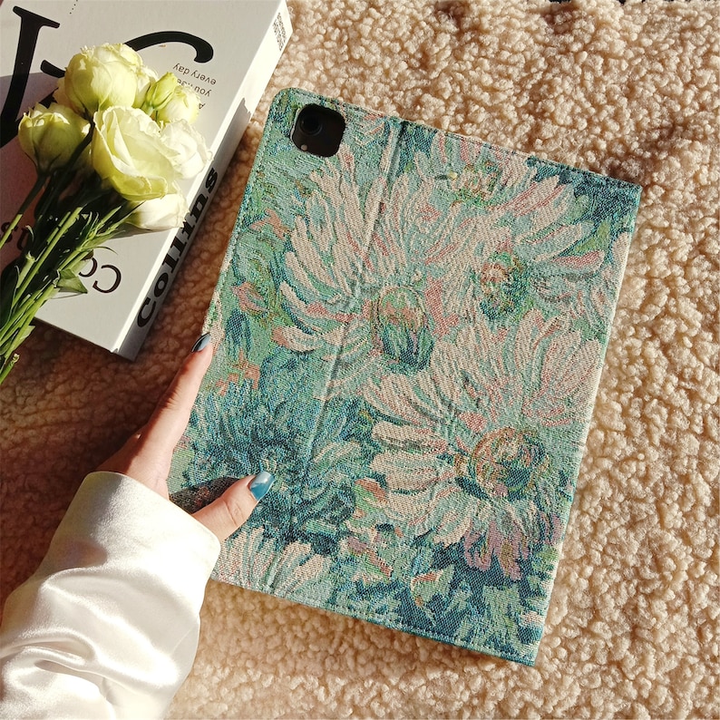 Vintage French Blues Embroidery Fabric iPad Case,iPad Air 11" 13" M4 iPad A16,iPad Pro 11" 13" M5,iPad Air 5 Pro 12.9'' iPad 10 mini 7 image 8