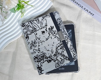 Retro jungle bunny fabric case with custom metal label for Boox Go Color 7,Boox Page,Nook Glowlight 4E,Pocketbook Verse Pro,Bigme B6 Clour