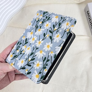 Étui pour Kobo en tissu bleu marguerite brodée,Kobo Clara Color,Kobo Clara HD,Libra H2O,Kobo Clara BW,Kobo Clara 2E,Libra Color,Kobo Libra2