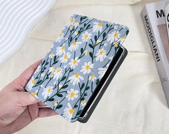 Embroidered white daisy blue fabric Kobo case,Kobo Clara Colour,Kobo Clara HD,Libra H2O,Kobo Clara BW,Kobo Clara 2E,Libra Colour,Kobo Libra2