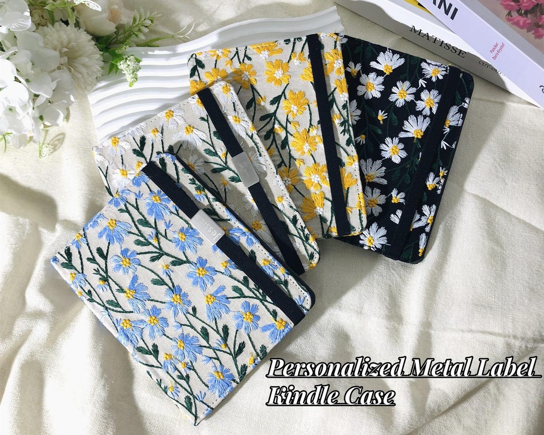 Personalized Embroidered Daisy Fabric Case for Kindle 6" 2024, Kindle ...
