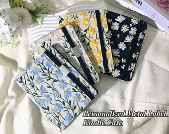Étui personnalisé en tissu avec marguerites brodées pour Kindle 6 pouces 2024, Kindle Paperwhite 12e génération 7 pouces, étui Paperwhite 11e génération, étui Kobo, étui Boox