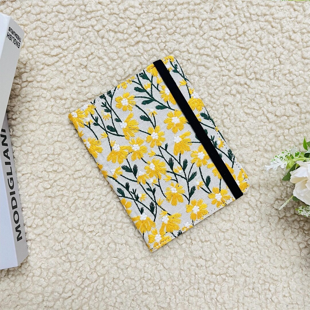 Embroidered Yellow Daisy Gray Fabric Kindle Case,kindle 6" 2024,kindle ...