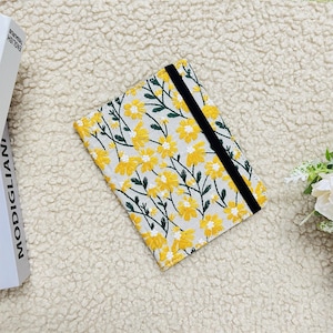 Étui pour Kindle en tissu gris marguerite jaune brodée,Kindle 6 po. 2024,Kindle Paperwhite 12e génération,Paperwhite 11e génération,Kindle Colorsoft,Étui pour Kobo