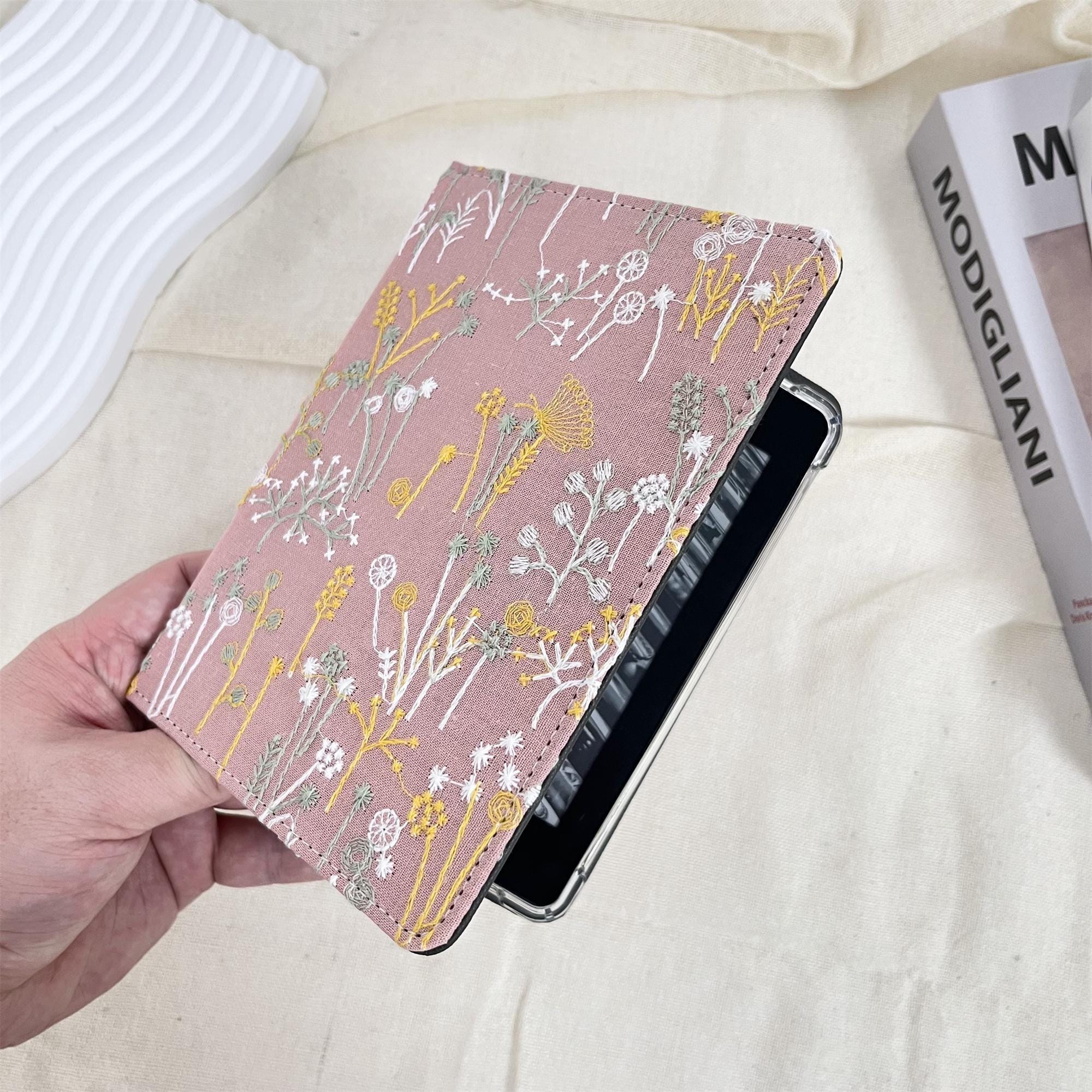 Japanese Style Embroidered Floral Pink Fabric Case for Kindle 12th Gen ...