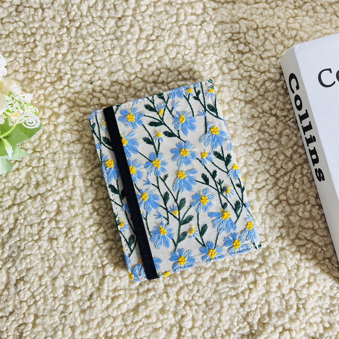 Embroidered Blue Daisy Gray Fabric Kindle Case,kindle 6" 2024, Kindle ...