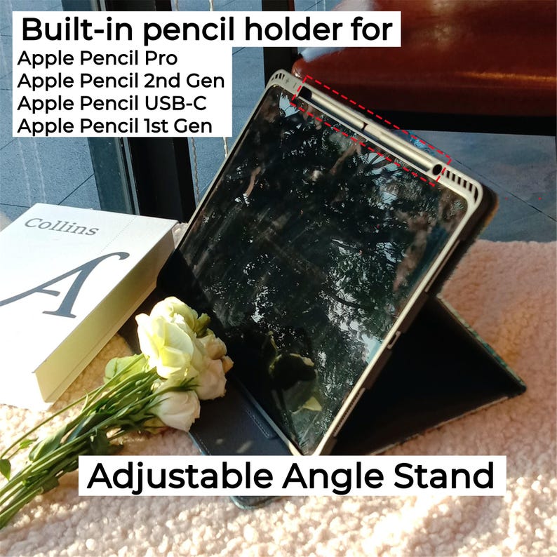 Retro black gray tie-dye fabric iPad case with pencil holder,iPad Air 11" 13" M4,iPad Pro 11" 13" M5,iPad A16 iPad Air 5 iPad mini7 case image 5