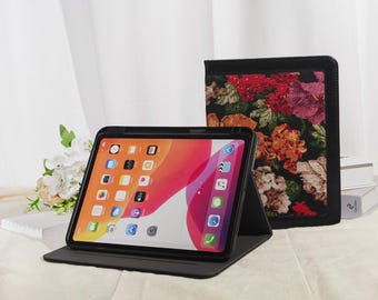 Colorful Oil Painting Fabric iPad Case with Black Leather Border,iPad Air 11" 13" M4,iPad A16,Sleep Wake,Pro 11" 13" 2024 iPad Air 5 mini 7