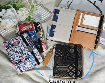 Custom japanese style fabric and microfiber leather passport holder,RFID Anti-theft brush passport cover with elastic band and YKK zipper