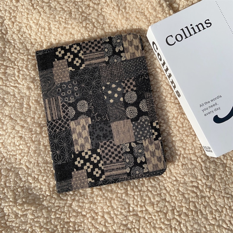Retro black gray tie-dye fabric iPad case with pencil holder,iPad Air 11" 13" M4,iPad Pro 11" 13" M5,iPad A16 iPad Air 5 iPad mini7 case image 1