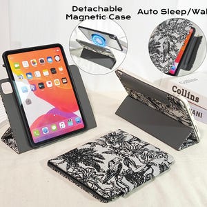 Avtagbart magnetiskt 360-graders roterande retrobroderat tygfodral för iPad Air 11" 13" M4, iPad A16, iPad Pro 11" 13" M5 M4, automatisk väckning och viloläge
