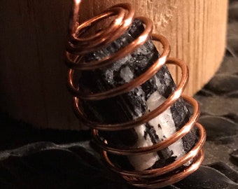 Black Tourmaline Pendant|Copper Spiral|Hand Twisted|Manifested with intention|Natural Leather Cord|Locally made in Portland|Hand Made