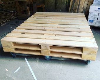 Reclaimed Pallet Bed with optional Wheels and Headboard