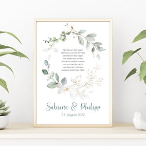 Wedding poster, couple poster personalizable with name and date, eucalyptus, greenery, as print or PDF file, green