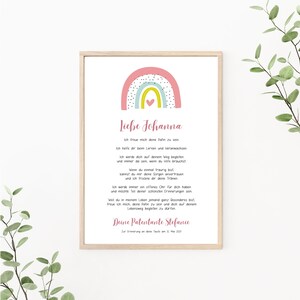 Patenbrief Regenbogen, Patenurkunde personalisierbar, Taufgeschenk für Patenkind, als Print oder PDF, rosa