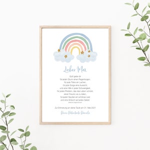 Taufgeschenk Regenbogen, personalisierbar mit Segenswunsch, Patenbrief, Geschenk für Patenkind, als Print oder PDF Datei, blau