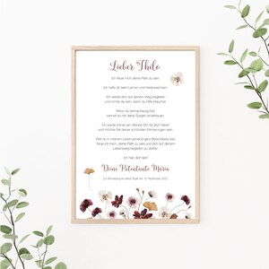 Patenbrief Wildblumen, Patenurkunde personalisierbar, Taufgeschenk für Patenkind von Patentante oder Patenonkel, Taufbrief, Print oder PDF