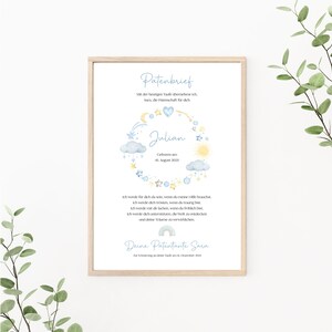 Patenbrief für Patenkind, Patenurkunde personalisierbar, Taufgeschenk von Patentante oder Patenonkel, Taufbrief, als Print oder PDF, blau