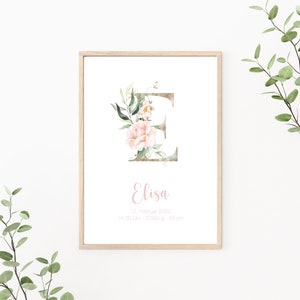 Geburtsposter personalisierbar mit Geburtsdaten, Geschenk zur Geburt, Buchstaben Poster, Monogramm, Kinderzimmer Deko, Print oder PDF