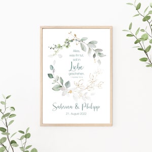 Hochzeitsposter, Paarposter personalisierbar mit Namen und Datum, Korinther, Greenery, als Print oder PDF Datei, Eukalyptus